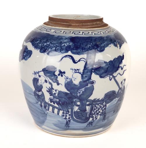 A CHINESE BLUE AND WHITE  OVIFORM JAR