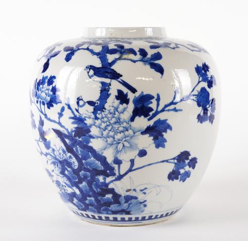 A CHINESE BLUE AND WHITE OVIFORM JAR