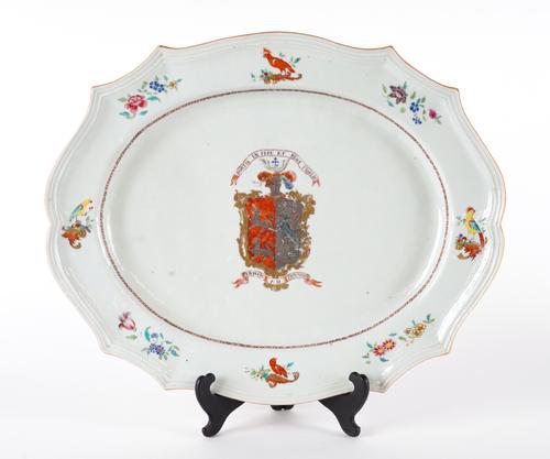 A LARGE CHINESE EXPORT ARMORIAL SILVER-SHAPED DISH