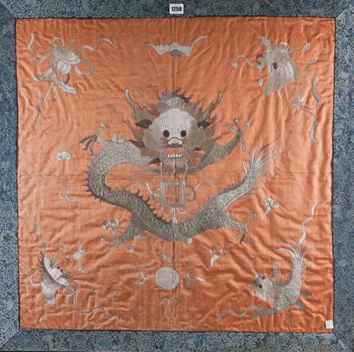A CHINESE SILK EMBROIDERED PANEL