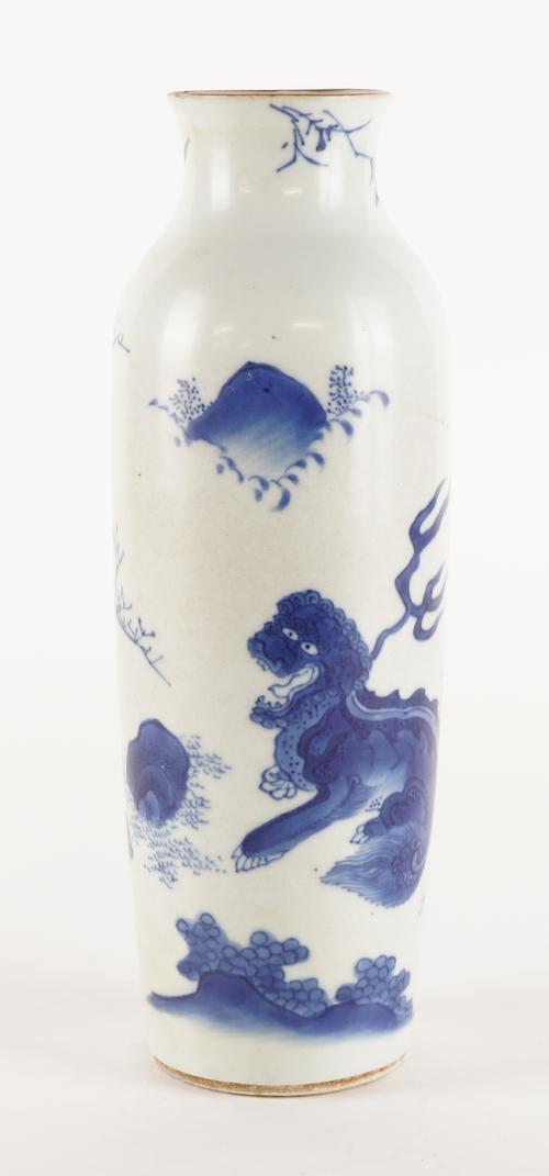 A CHINESE BLUE AND WHITE SLEEVE VASE
