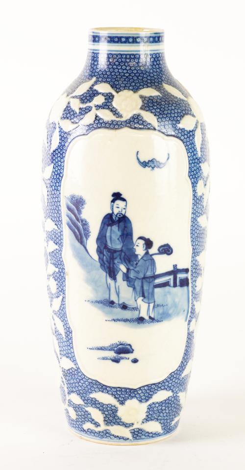 A CHINESE BLUE AND WHITE SOFT PASTE PORCELAIN VASE