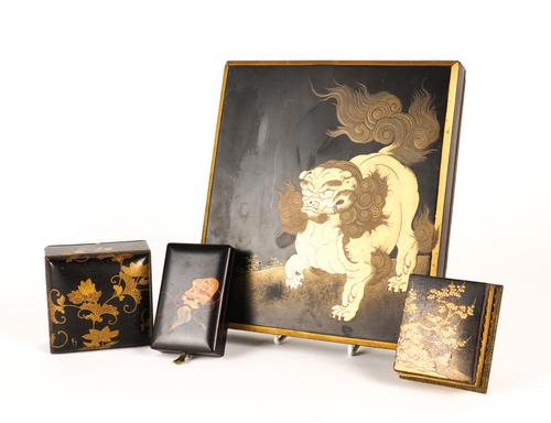 A JAPANESE RECTANGULAR BLACK LACQUER BOX AND COVER