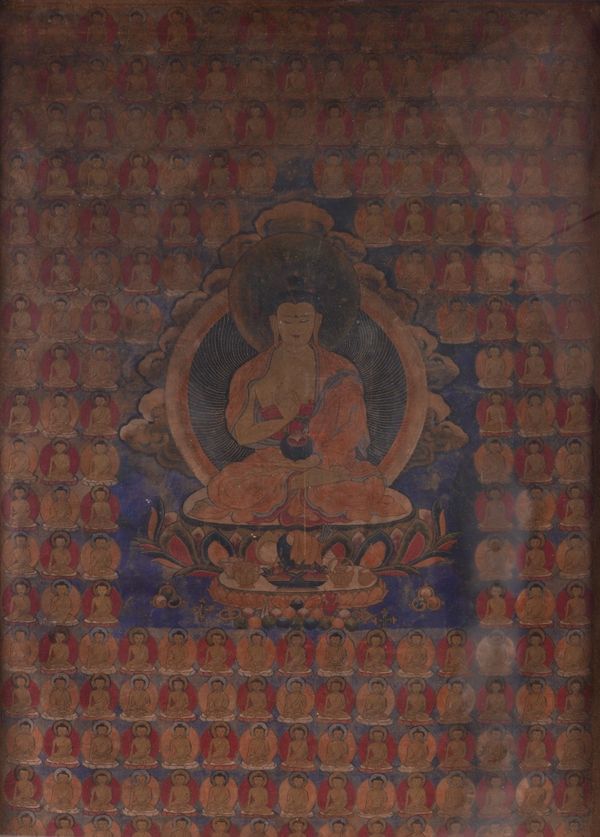 A TIBETAN THANGKA DEPICTING BUDDHA