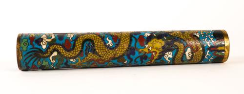 AN UNUSUAL CHINESE CLOISONNE ENAMEL TUBULAR FITTING