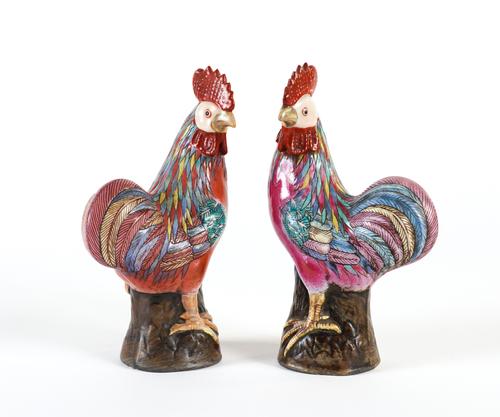 TWO CHINESE FAMILLE ROSE COCKERELS (2)