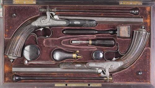 A PAIR OF FRENCH SINGLE SHOT TARGET PERCUSSION PISTOLS BY GASTINNE RENETTE (2)