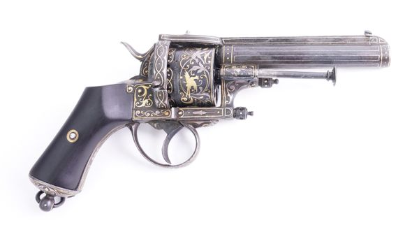 A FRENCH SIX SHOT 11mm PIN FIRE REVOLVER STAMPED 'LEFAUCHEAX'