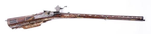 AN AUSTRIAN BONE INLAID WALNUT WHEEL LOCK SPORTING RIFLE BY HEINRICH AUER