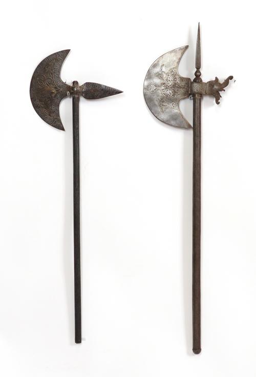 TWO QAJAR PERSIAN STEEL CEREMONIAL AXES (2)