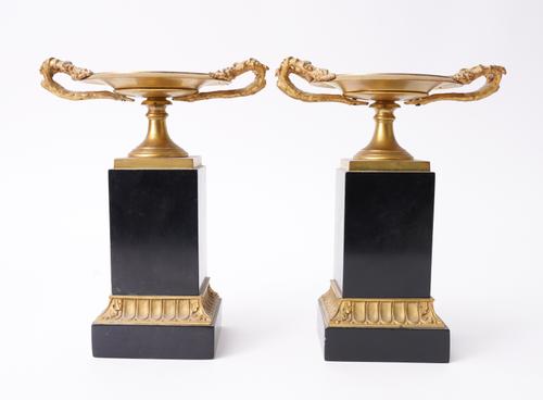 A PAIR OF FRENCH ORMOLU AND BLACK MARBLE TAZZE (2)