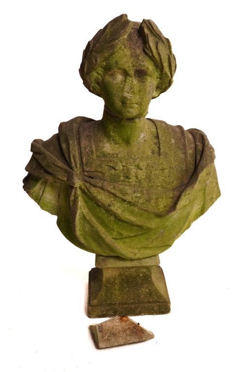 A CARVED WHITE MARBLE BUST OF ROMAN CEASAR