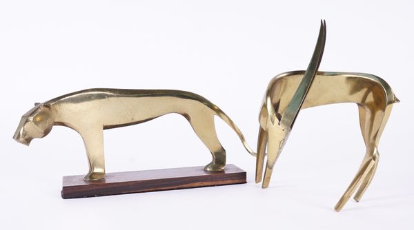 TWO ABSTRACT BRASS ANIMAL SCULPTURES (2)