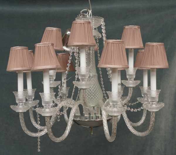 A TWO-TIER TWELVE LIGHT CHANDELIER