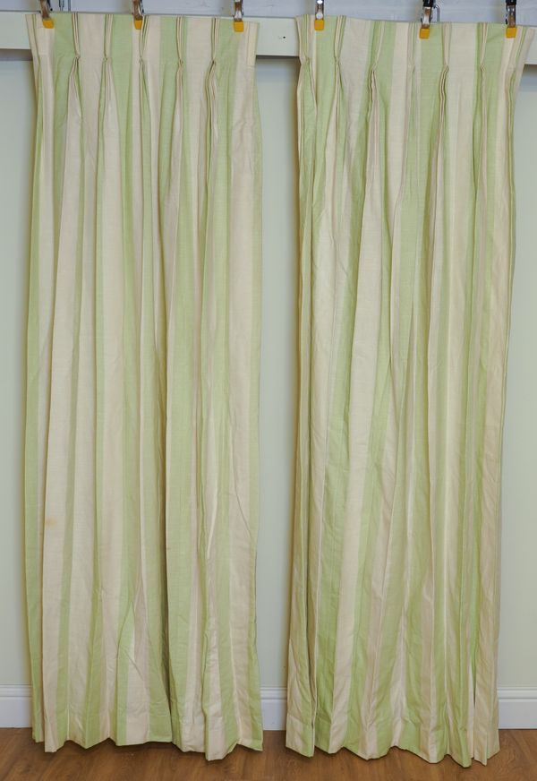 TWO PAIRS OF MINT AND IVORY STRIPE CURTAINS (4)