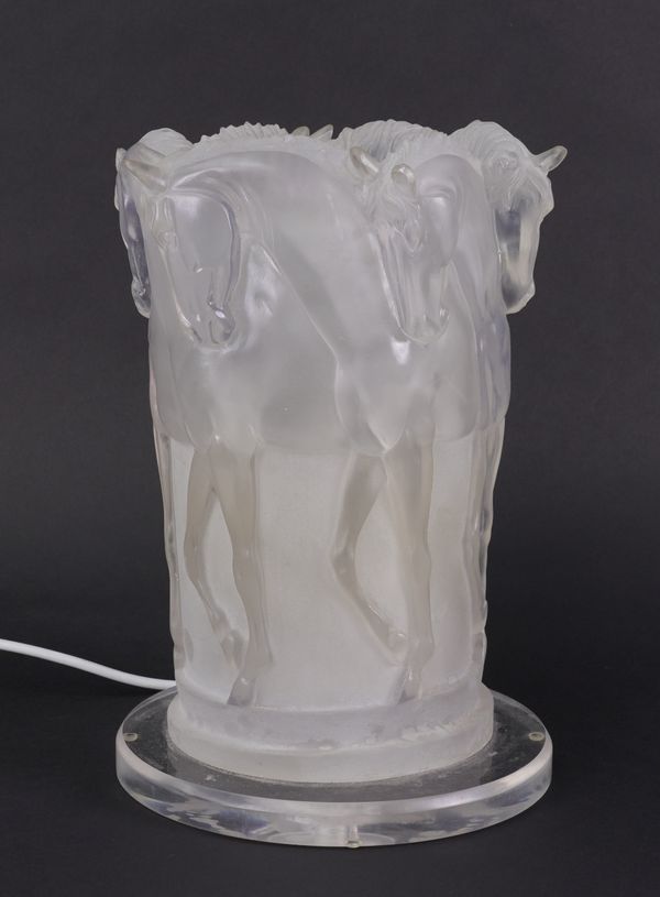 LALIQUE STYLE LUCITE HORSE TABLE LAMP