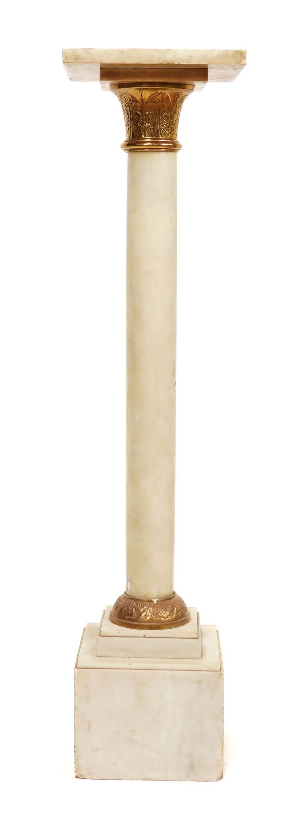 A GILT METAL MOUNTED ALABASTER COLUMN