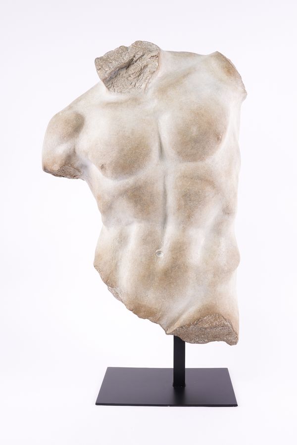 A RESIN TORSO OF APOLLO ON STAND