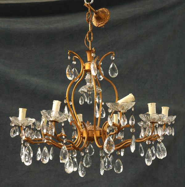 A PAIR OF FRENCH GILT-METAL AND GLASS TEN-LIGHT CHANDELIERS (2)