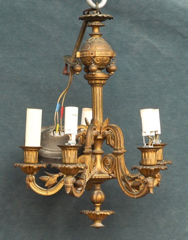 A VICTORIAN GILT-BRONZE FIVE LIGHT CHANDELIER