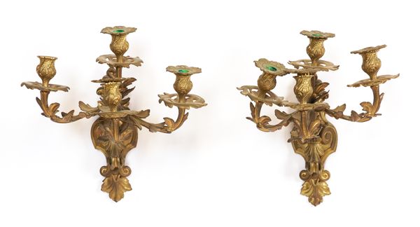 A PAIR OF LOUIS XV STYLE GILT-BRONZE FOUR LIGHT WALL APPLIQUÉS (2)