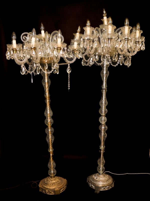 TWO VENETIAN STYLE GLASS FLOOR STANDING CANDELABRA (2)