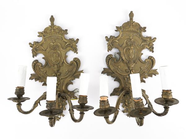 A PAIR OF LOUIS XIV STYLE GILT-METAL WALL APPLIQUES (2)