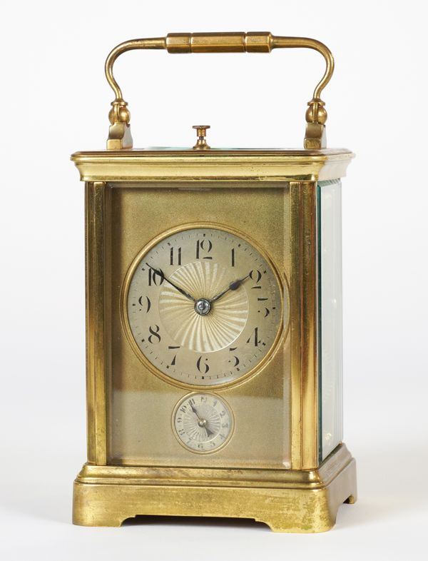 A FRENCH BRASS PETITE SONNERIE REPEATING CARRIAGE CLOCK