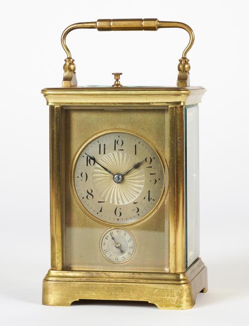 A FRENCH BRASS PETITE SONNERIE REPEATING CARRIAGE CLOCK