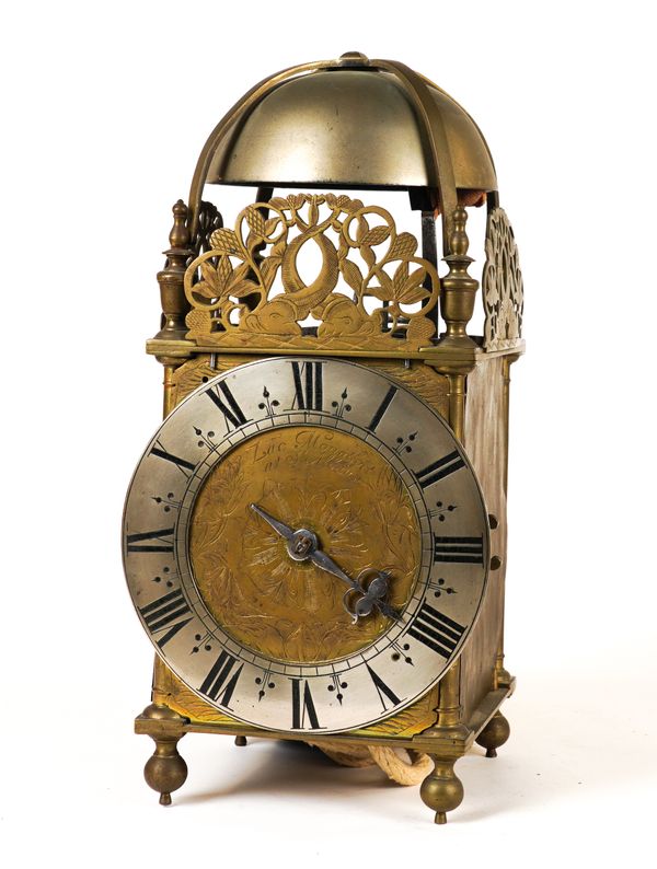 A JAMES II 30-HOUR BRASS HOOP AND PIN LANTERN CLOCK