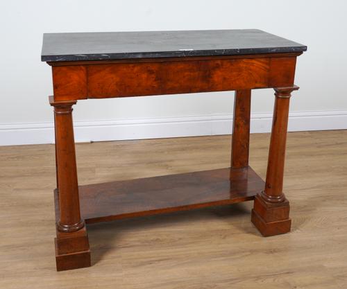 A 19TH CENTURY FRENCH MARBLE TOPPED CONSOLE TABLE
