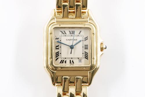 AN 18CT GOLD CARTIER PANTHERE MID SIZE BRACELET WRISTWATCH