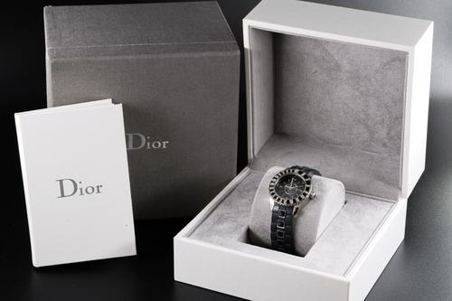 A DIOR CHRISTAL STEEL AND DIAMOND SET LADY'S WRISTWATCH