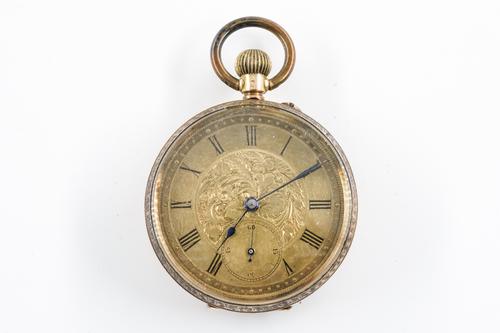 A LADY'S GOLD CASED, KEYLESS WIND OPENFACED FOB WATCH