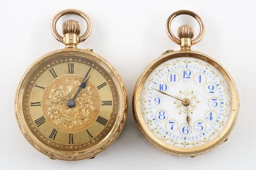 TWO GOLD CASED LADY'S FOB WATCHES (2)