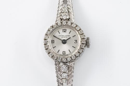 A FAVRE-LEUBA 18CT WHITE GOLD AND DIAMOND SET LADY'S DRESS WRISTWATCH