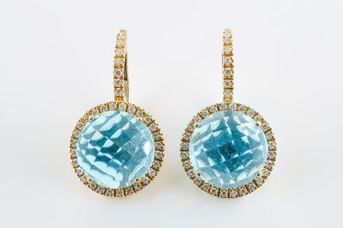 A PAIR OF TOPAZ AND DIAMOND DROP EARRINGS