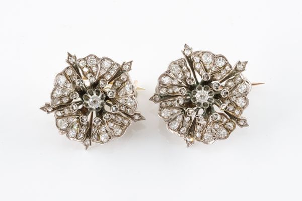 TWO VICTORIAN DIAMOND SET FLOWER BROOCHES (2)