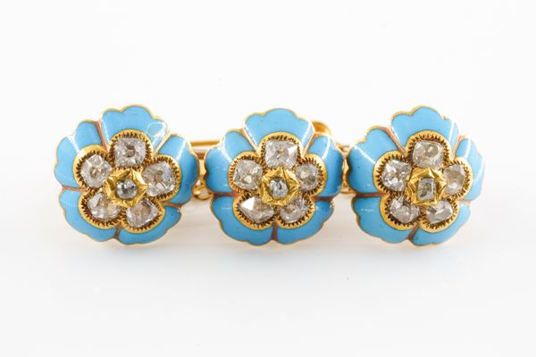 A VICTORIAN ENAMEL AND DIAMOND BAR BROOCH