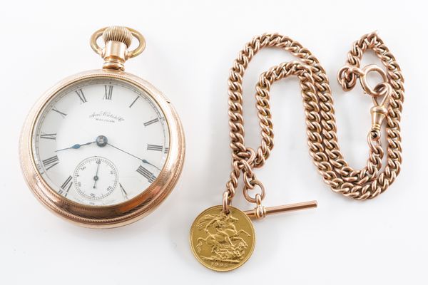 A ALBERT CHAIN WITH A SOVEREIGN AND POCKET WATCH (3)