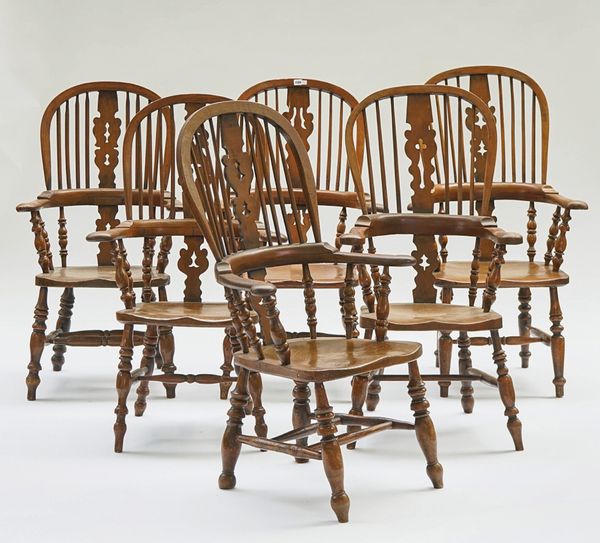 A matched set of six ash and elm Windsor chairs