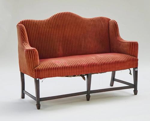 An early 18th century style small hump back sofa