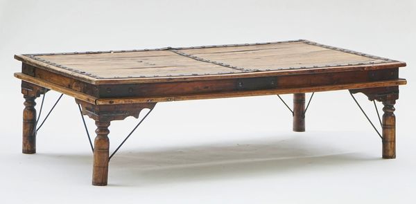 A large Indian iron bound teak rectangular coffee table