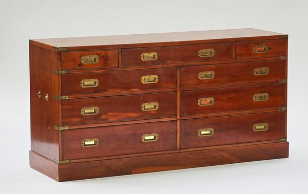 A Campaign style brass bound yewwood chest