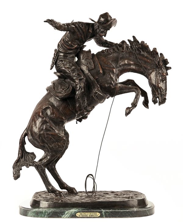 A large bronze sculpture 'The Broncho Buster'