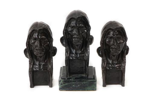 THREE BRONZE BUSTS 'THE SAVAGE' (3)