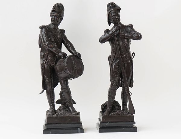 A pair of bronze figures of French Revolutionary soldiers