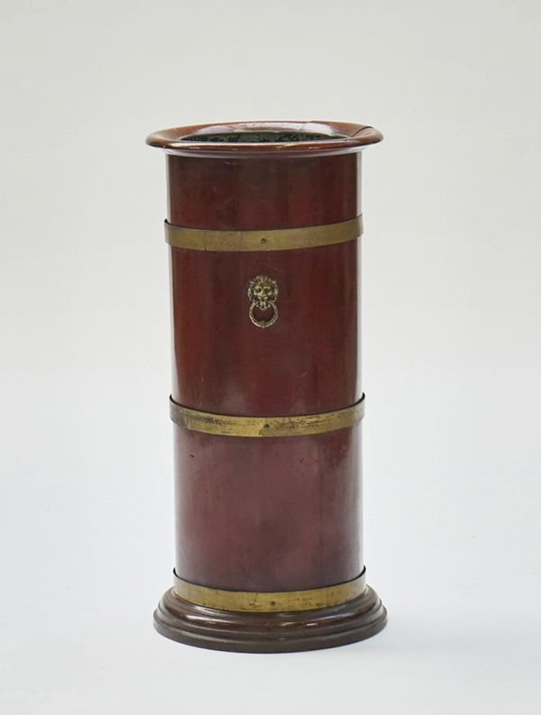 A Victorian mahogany cooper bound cylindrical stick stand