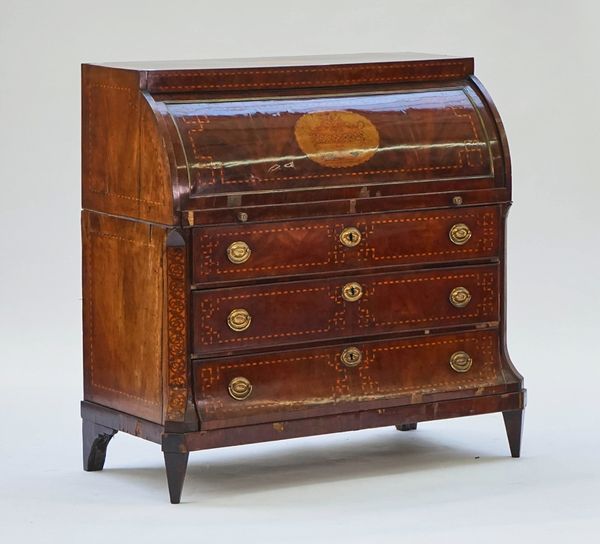 A Dutch mahogany chequer strung bureau