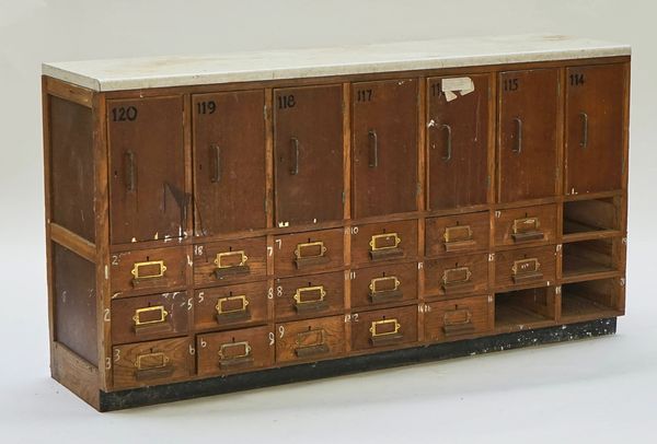 An oak locker cabinet